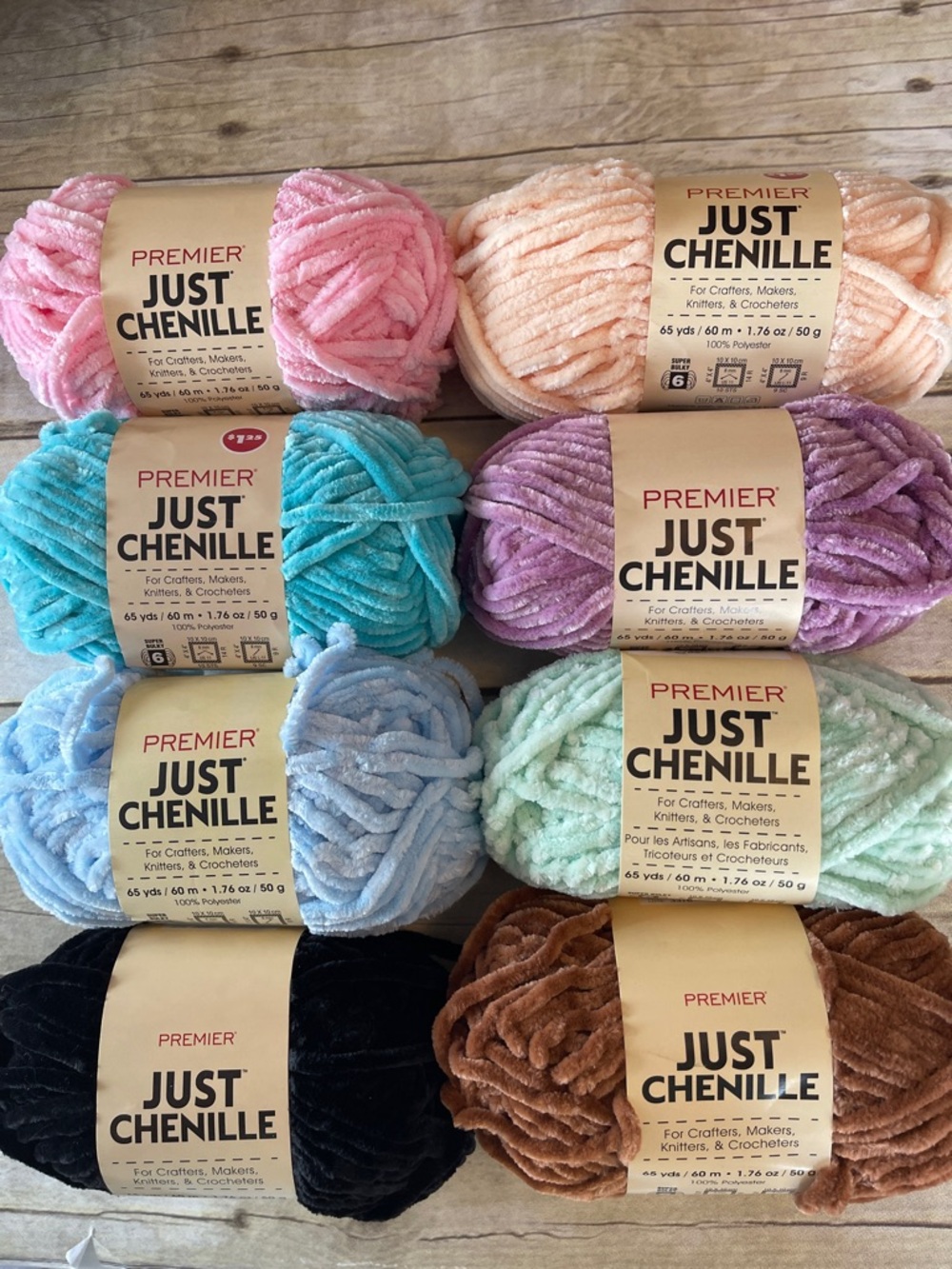 Bundle of 8 Premier Just Chenille Bulky Yarn 1.76 oz